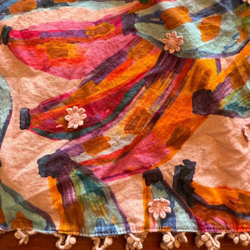 FARM Rio Pink Multicolor Puff-Sleeve Colored Bananas Print Blouse Large - Picture 7 of 11
